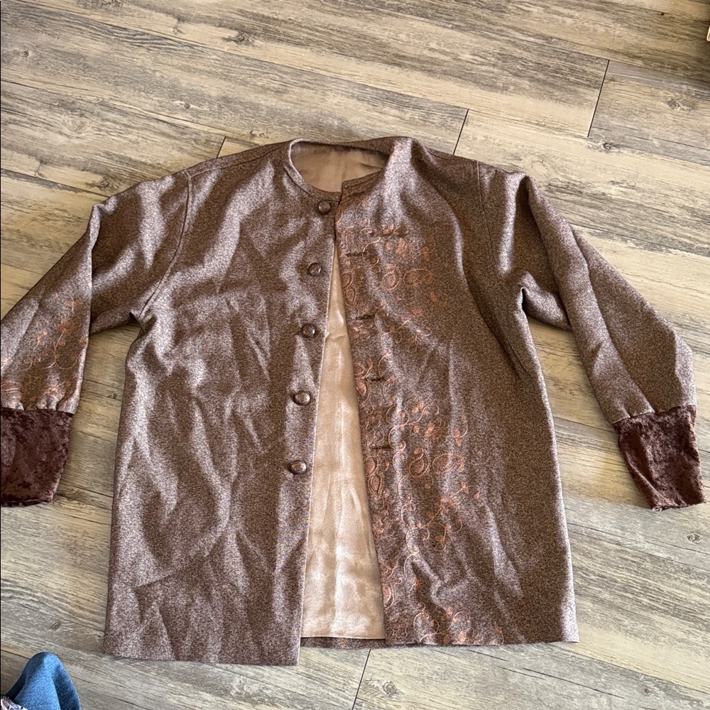 Brown Button-Up Jacket with Embroidered Details